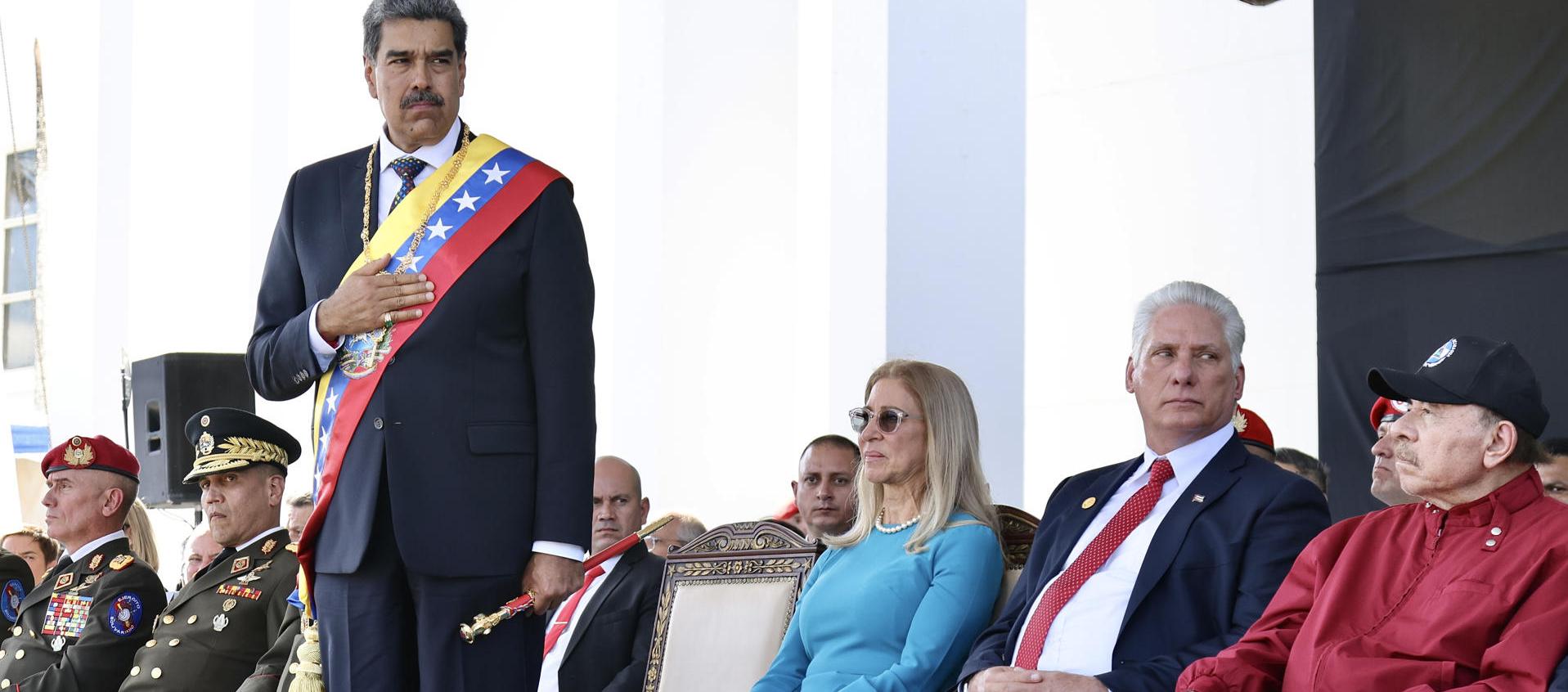 Nicolás Maduro con el presidente de Cuba, Miguel Díaz-Canel ,y su homólogo de Nicaragua, Daniel Ortega. 