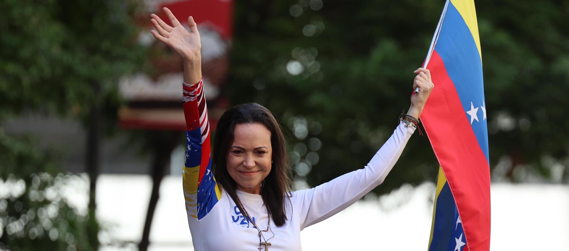 María Corina Machado durante la manifestación de hoy.