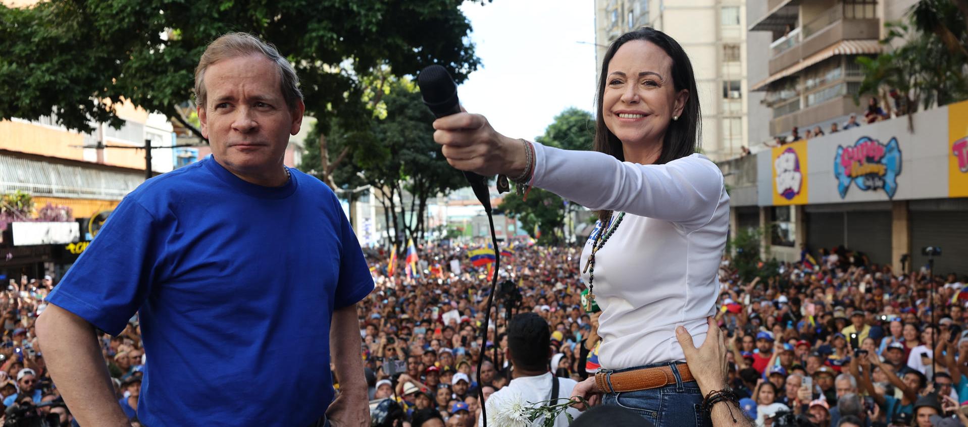 María Corina Machado durante las marchas de este viernes en Caracas. 