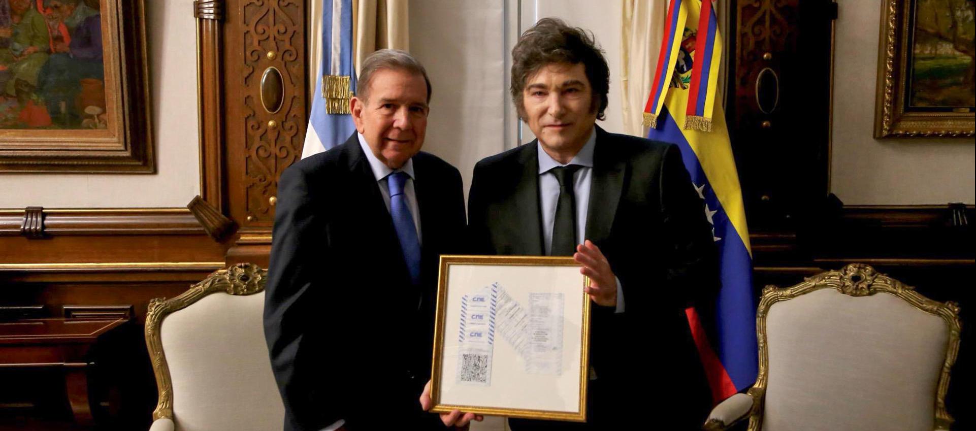Edmundo González y Javier Milei en la Casa Rosada.