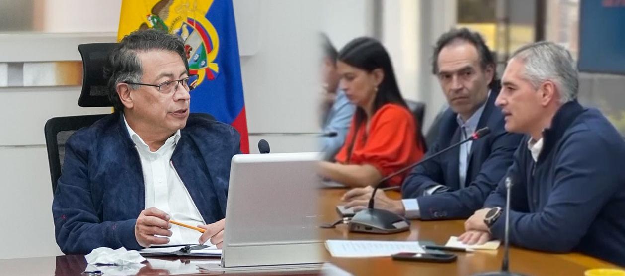 Presidente Petro; Andrés Rendón, gobernador de Antioquia, y Federico Gutiérrez, alcalde de Medellín.