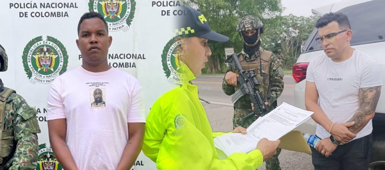 El cabo primero Juan David Caicedo Lucumí y el cantante Mauricio Capiz.