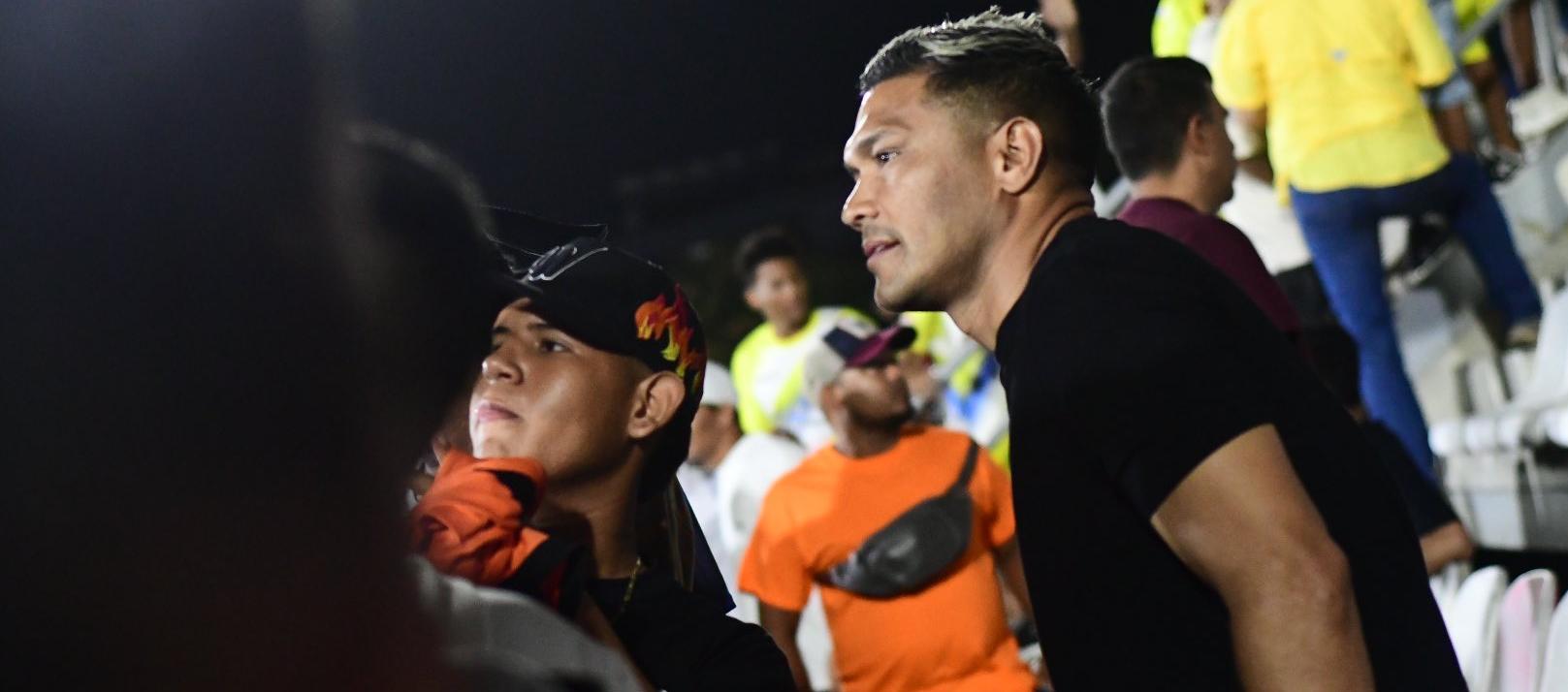 Teófilo Gutiérrez esta noche en el estadio Romelio Martínez. 