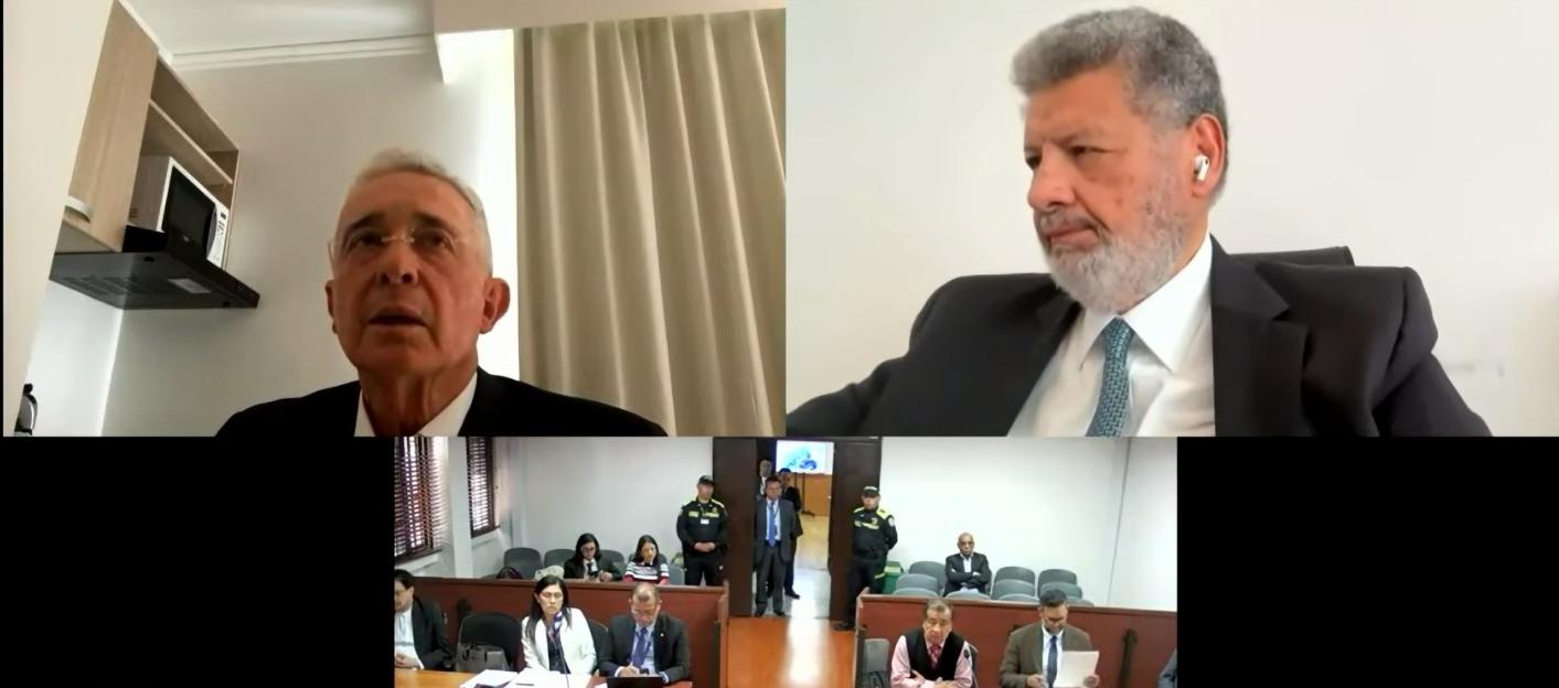 El expresidente Álvaro Uribe durante la audiencia.