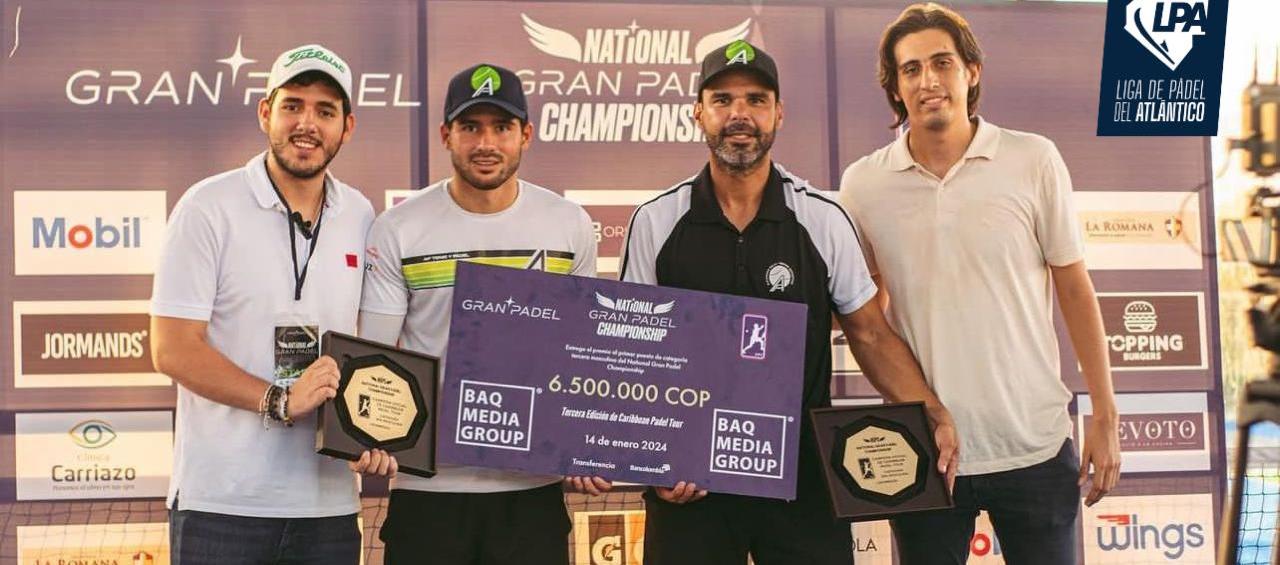 Guillermo Mendoza, presidente de la Liga; Felipe Santamaría, Alejandro Falla y Lorenzo Ramón, presidente de Atlantic Club.