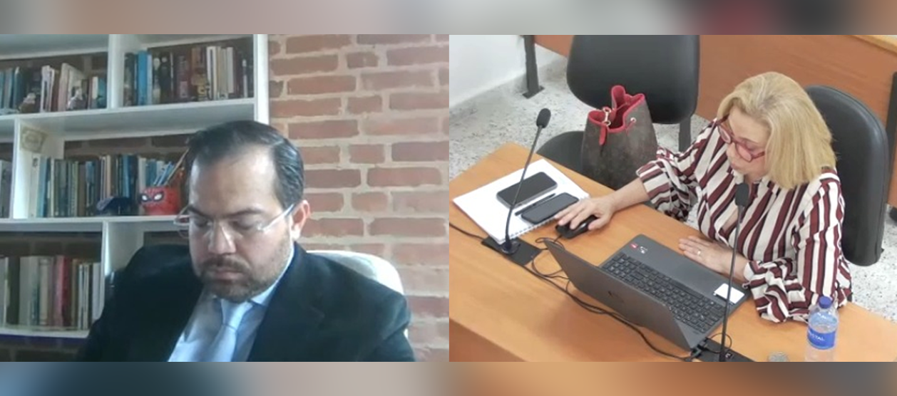 Alejandro Carranza, abogado de Nicolás Petro, y Lucy Marcela Laborde, fiscal