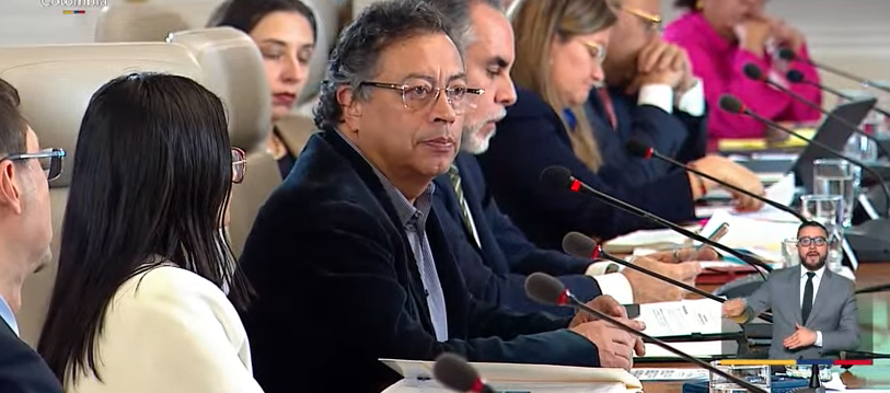 El Presidente Gustavo Petro en el Consejo de Ministros de esta noche. 