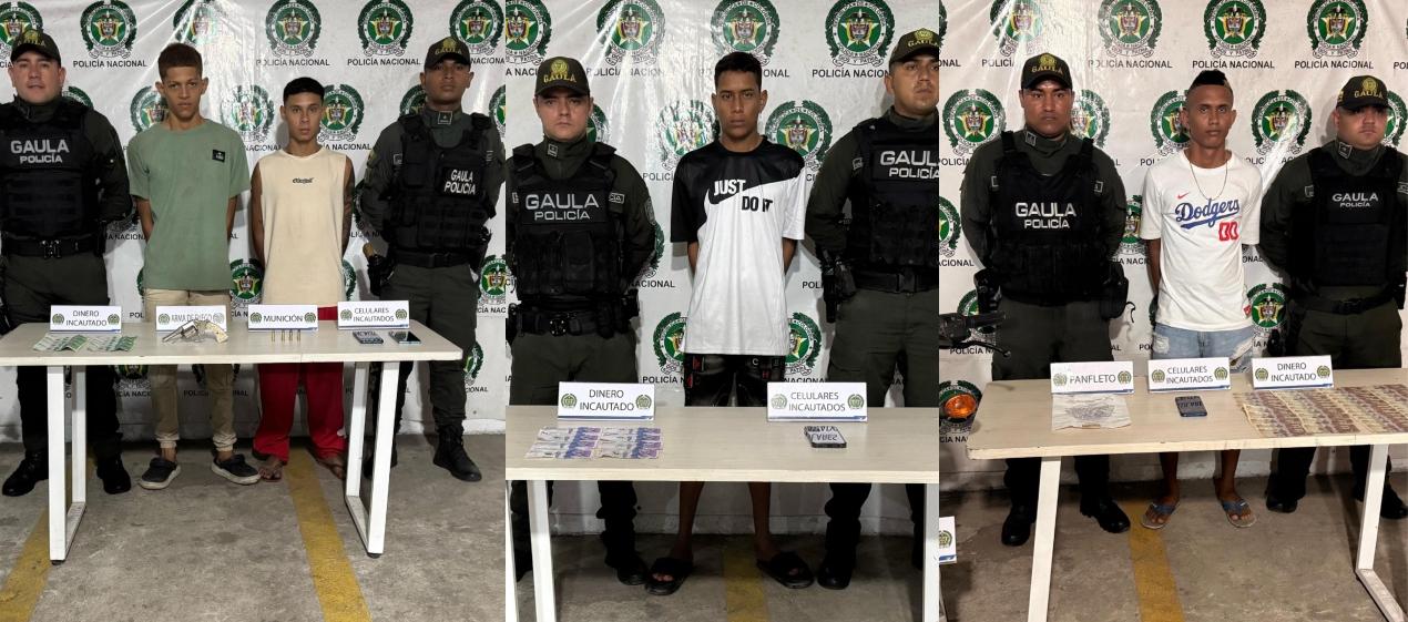 Varios de los capturados por parte el Gaula de la Policía. 