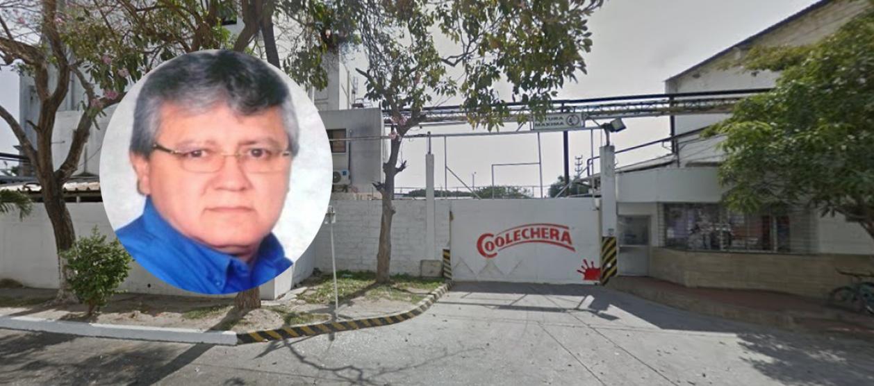 Fachada de Coolechera y el agente interventor Alfonso Gómez Bautista.