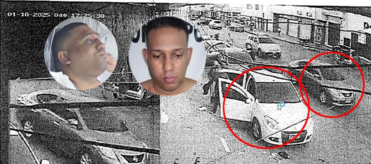 Taxi parqueado en la carrera 38 antes que se bajara el sicario y el momento en que pasa el vehículo donde se transportaba los hermanos Frías Castillo (caras). 