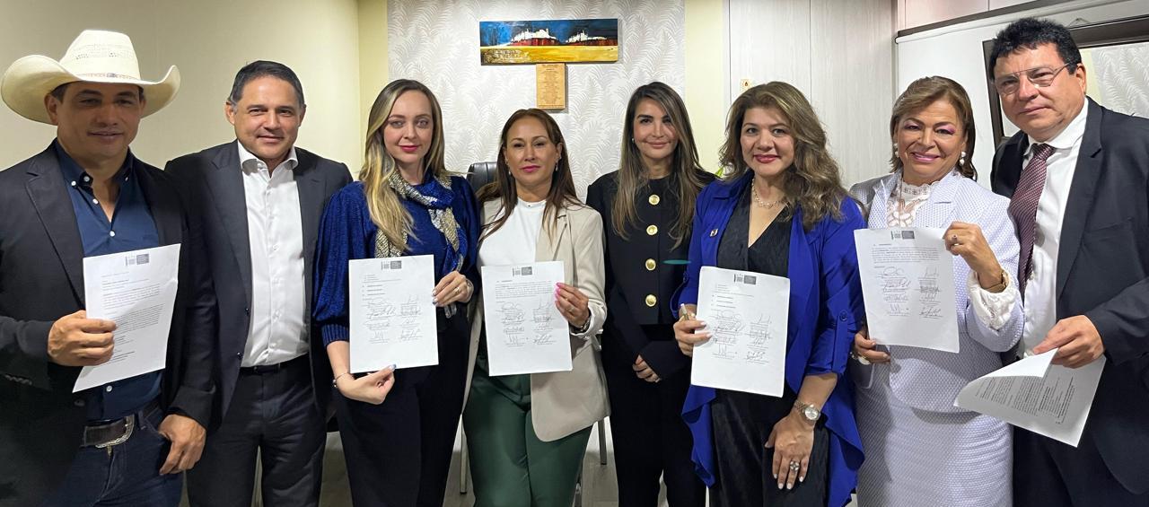 Los ocho senadores que firmaron la ponencia de archivo.