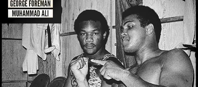 George Foreman y Muhammad Ali días antes de su pelea en Kinshasa.
