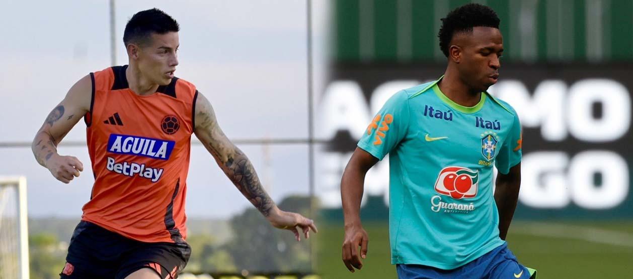 James Rodríguez y Vinicius Junior, figuras de Colombia y Brasil. 