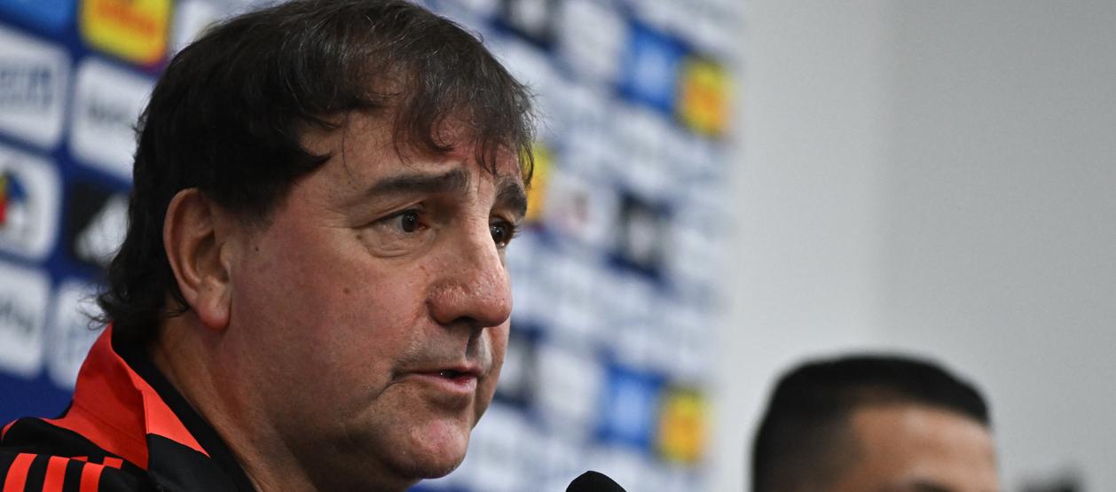 Néstor Lorenzo, técnico de la Selección Colombia, en rueda de prensa este miércoles, en Brasil.