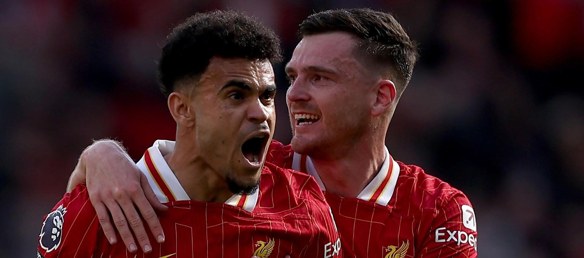 Luis Díaz festejando su gol este domingo contra Tottenham.