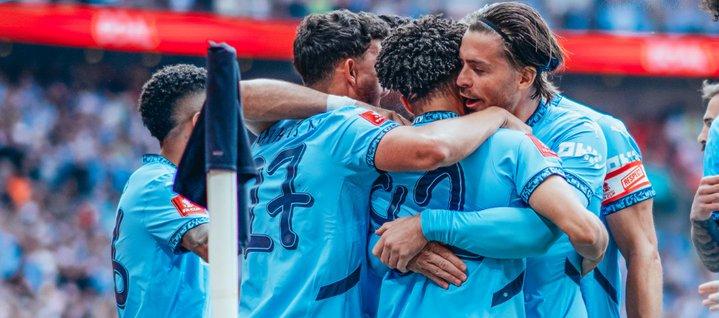 Jugadores del Manchester City celebrando uno de los goles.