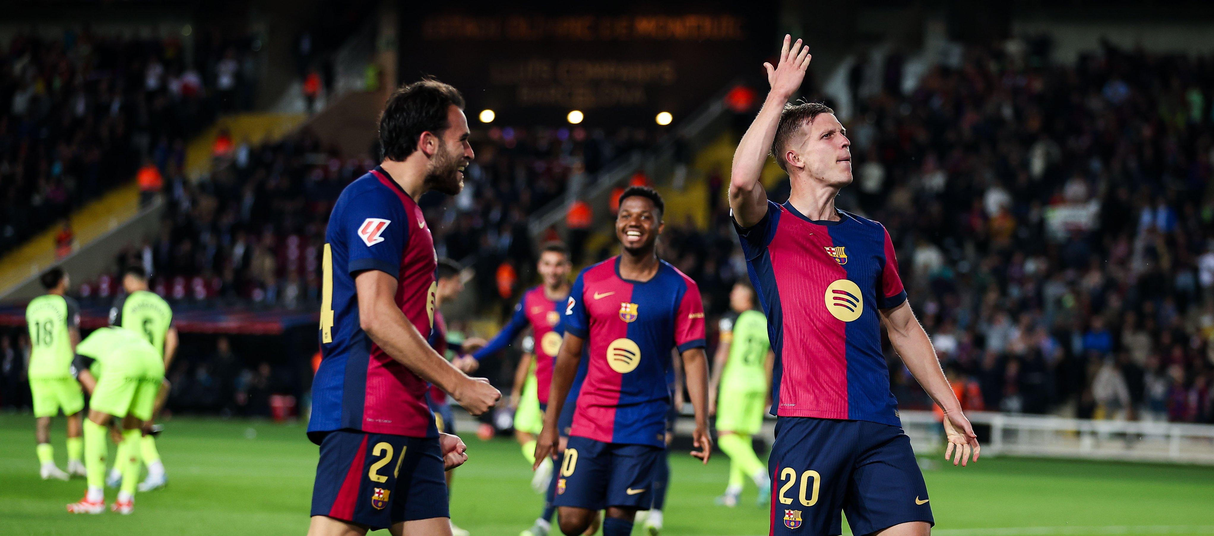 Dani Olmo celebrando su gol.