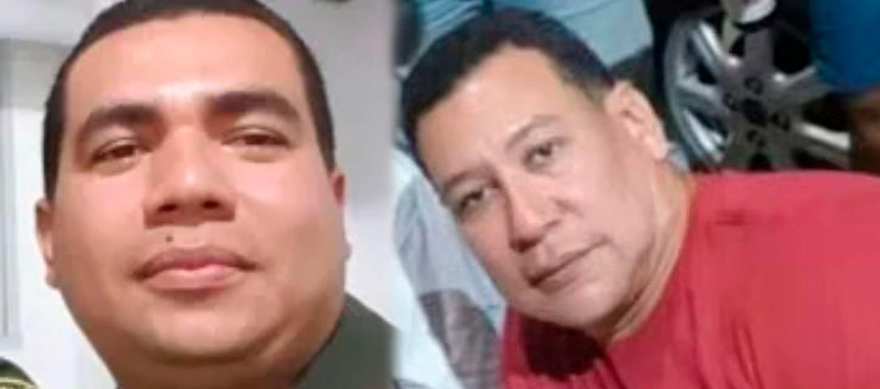 El patrullero Víctor Julio Marín Londoño y el Fiscal Norbey Ruiz.