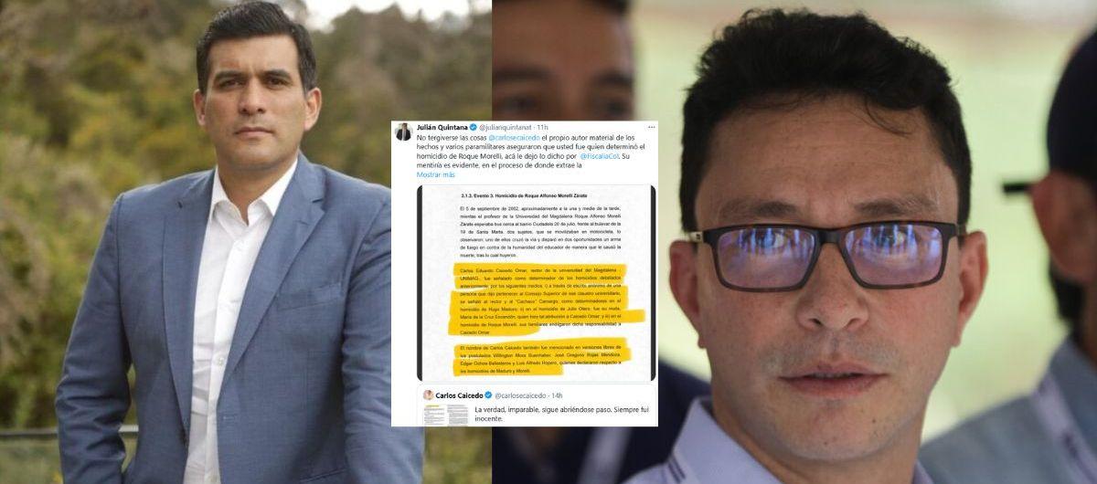 Abogado de las víctimas de la Unimagdalena, Julián Quintana, y el exgobernador del Magdalena, Carlos Caicedo. 