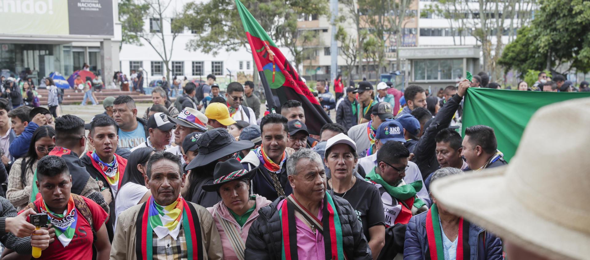 Indígenas en la Universidad Nacional de Bogotá este lunes.