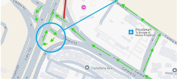 Mapa con la zona del cierre vial. 