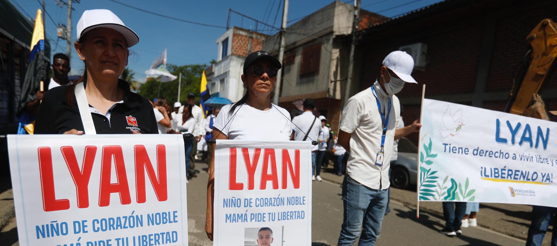 Marchas pidiendo por la liberación del menor Lyan José Hortúa en Jamundí.