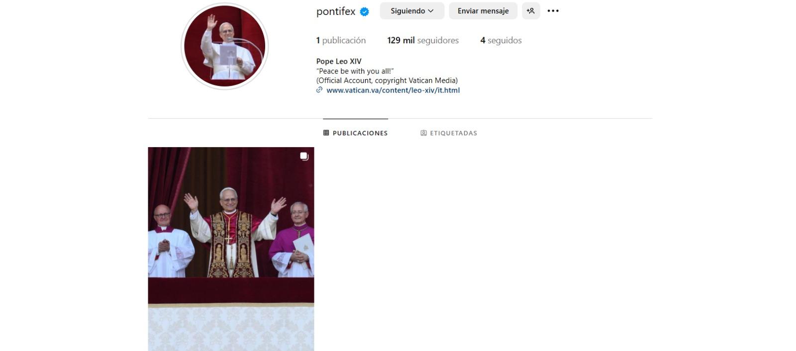 Así aparece el Papa León XIV en Instagram. 