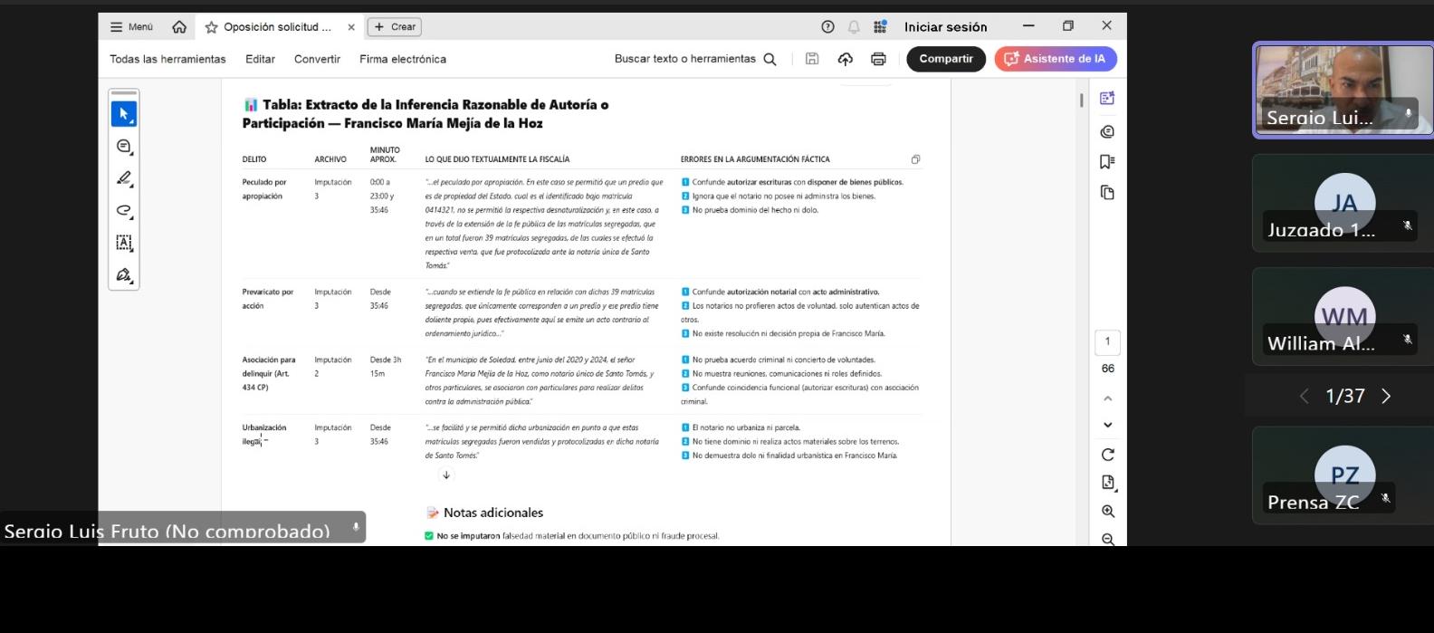 Intervención del defensor de Francisco Mejía.