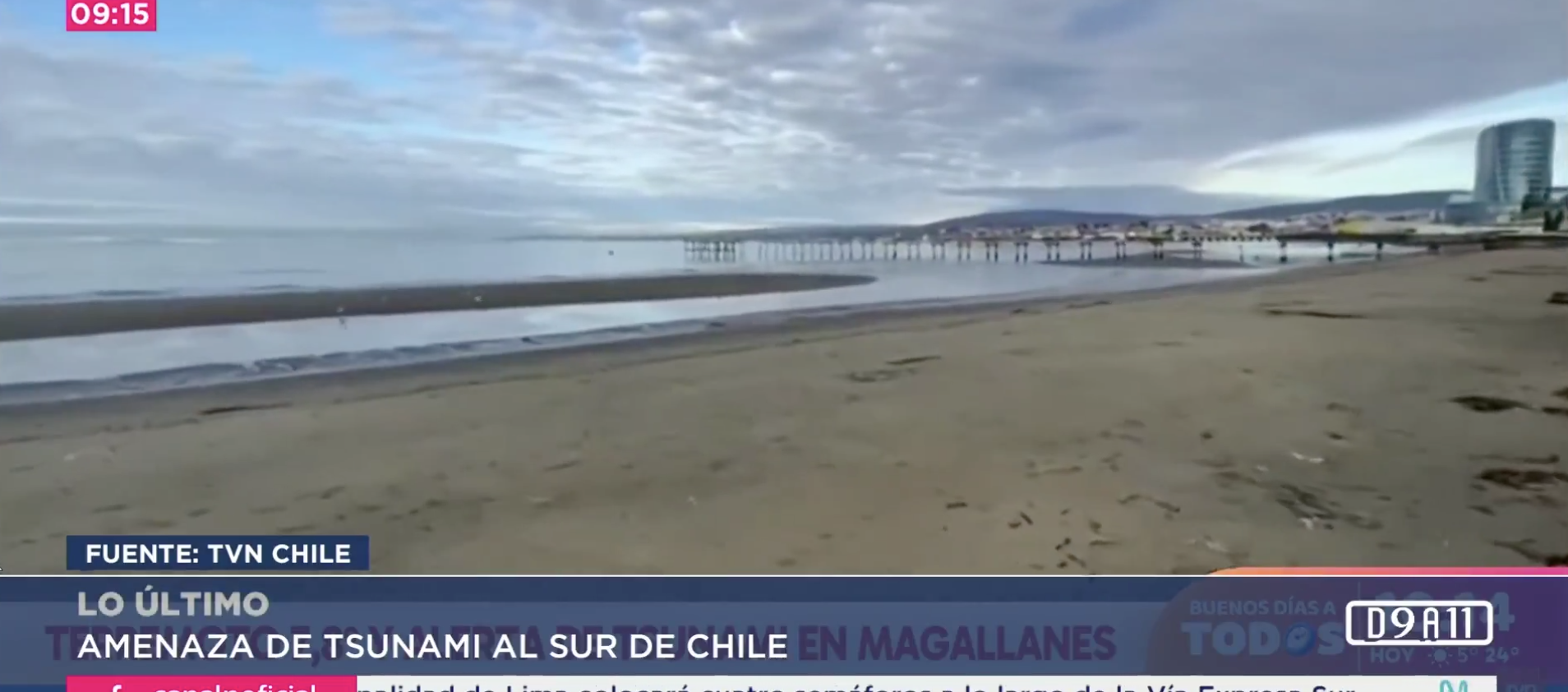 El mar ha retrocedido en Magallanes, Chile, una señal de un posible tsunami. 