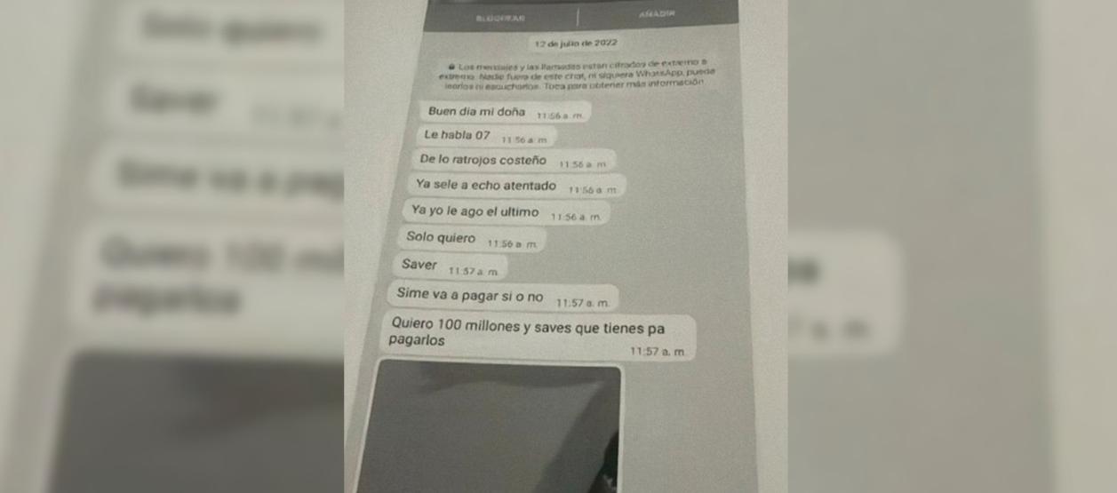 Conversación de Whatsapp donde le exigían la millonaria suma a la mujer. 