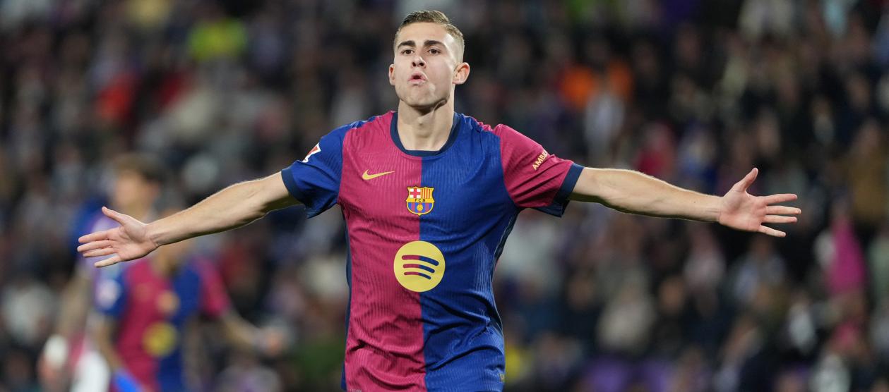 Fermín López celebra el gol de la victoria del Barcelona sobre el Valladolid.