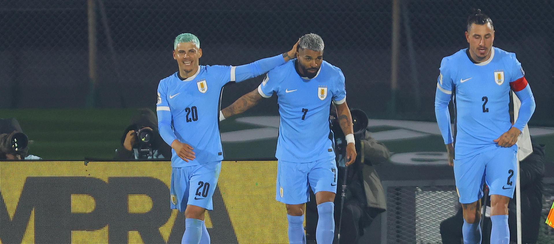 Rodrigo Aguerre (7) celebrando su gol.