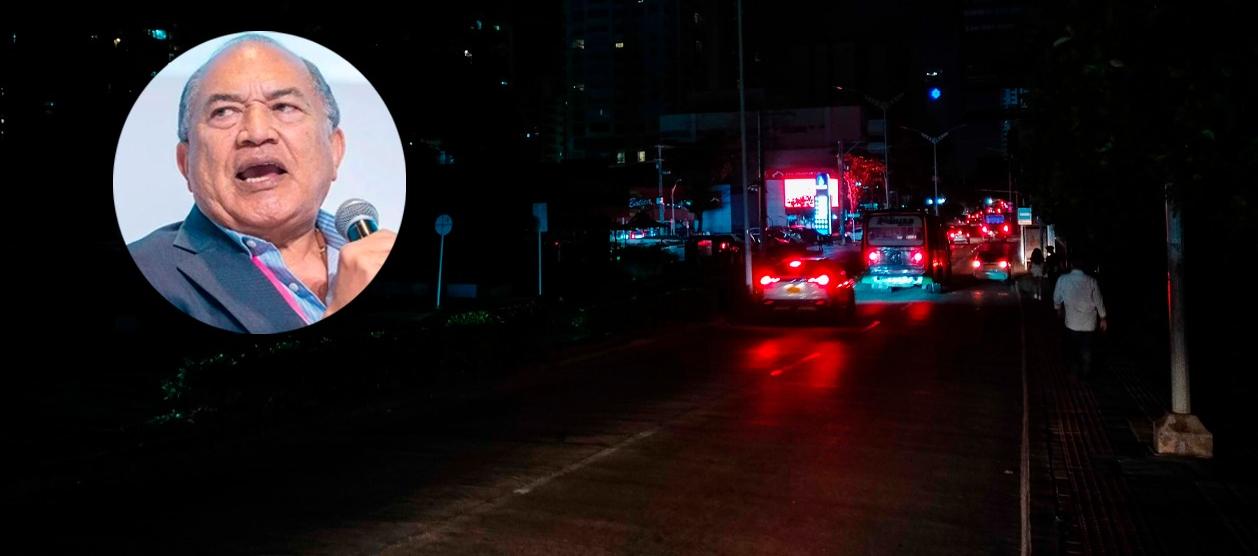 Amylkar Acosta, exministro de Minas y Energía, y una imagen del apagón de este martes.