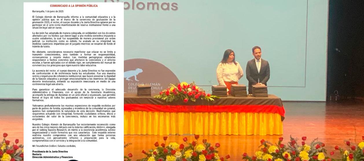 El comunicado y la imagen de la ceremonia de grado.