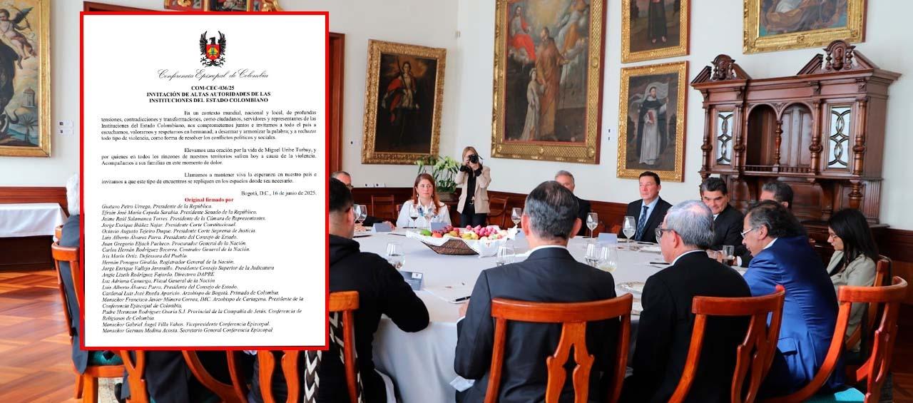 Imagen de la reunión y la declaración firmada.