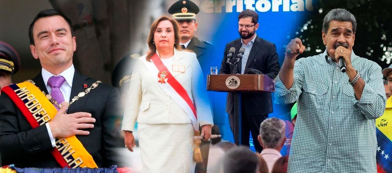 Daniel Noboa, Dina Boluarte, Gabriel Boric, Nicolás Maduro. 