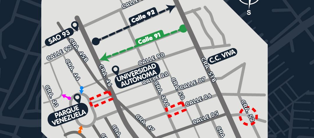 Mapa con los cambios viales. 