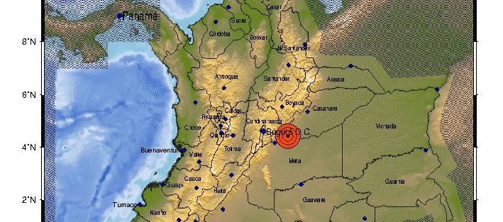 Mapa del sismo en Bogotá.