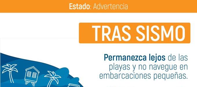 Tras el sismo hay estado de advertencia en la costa pacífica colombiana por el tsunami que se originó. 
