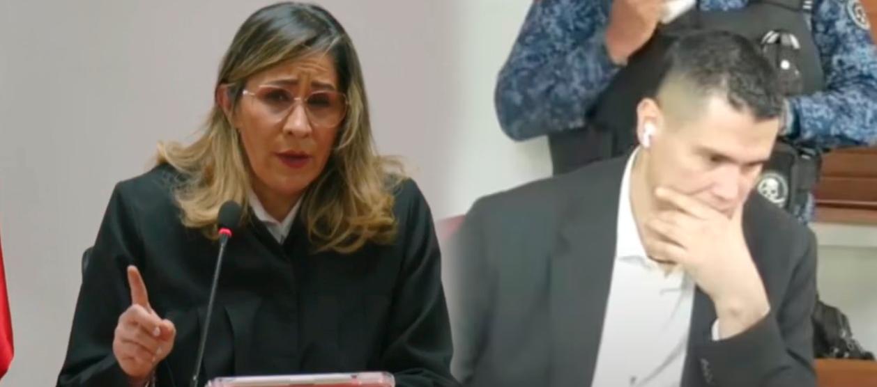 La jueza Sandra Heredia y el exparamilitar Juan Guillermo Monsalve.