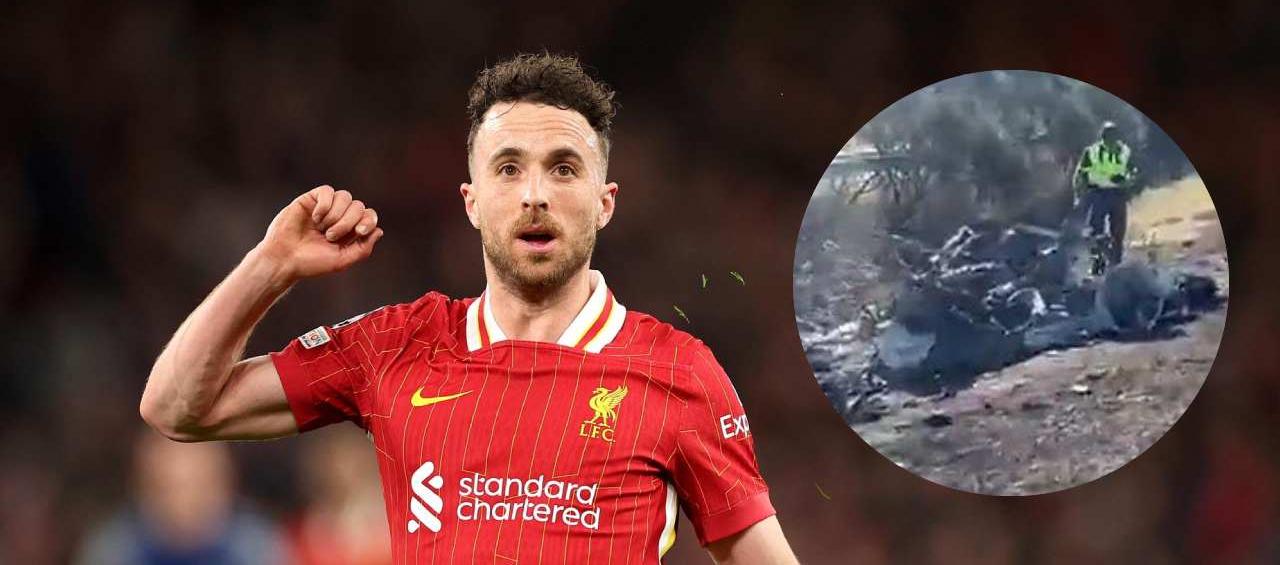 Diogo Jota y el estado en que quedó su vehículo.