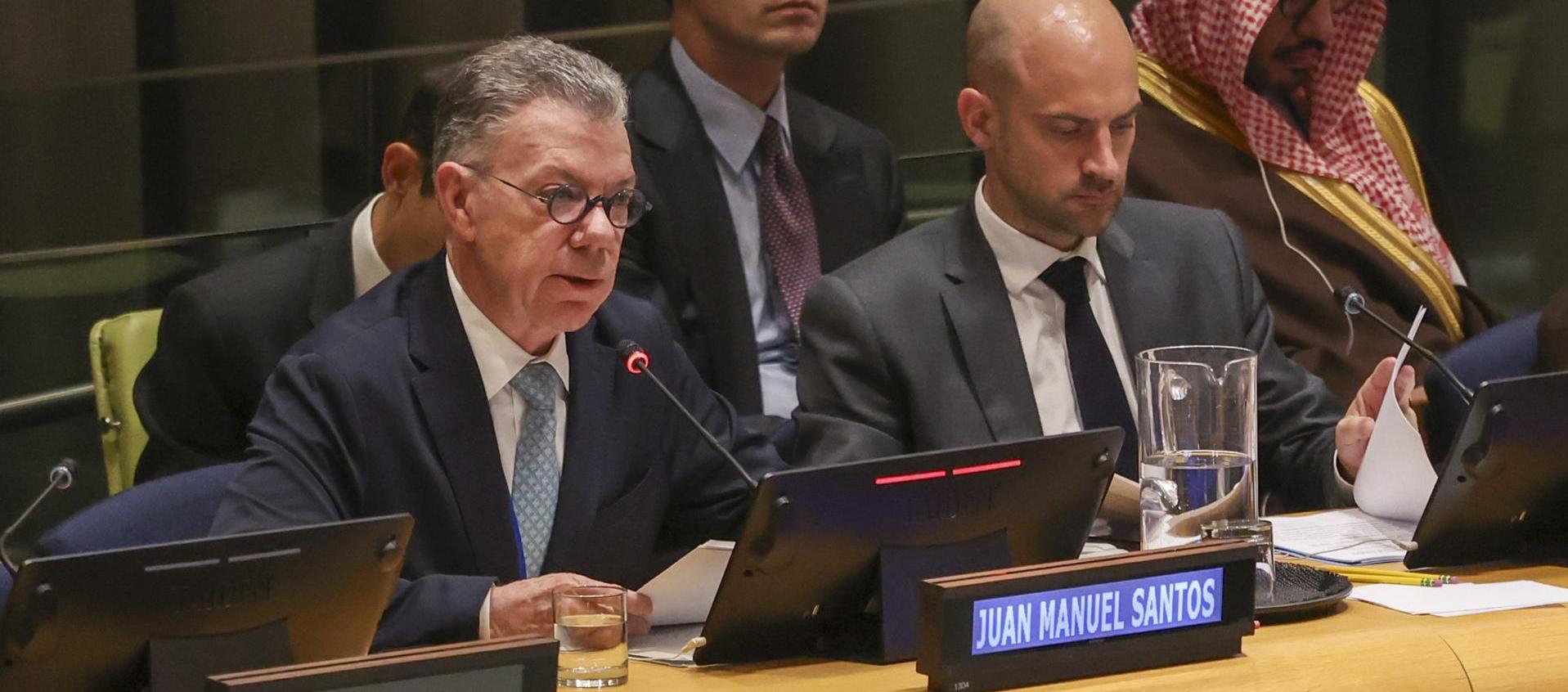 Expresidente Juan Manuel Santos este lunes en la ONU. 