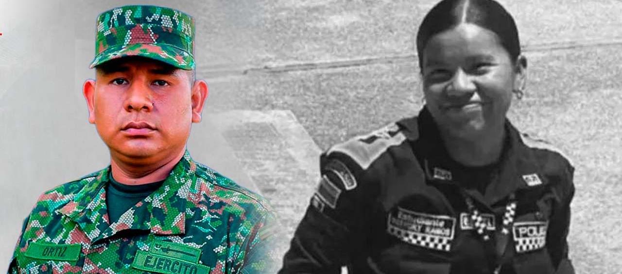 Soldado profesional Daniel Ortiz Conde y la patrullera de la Policía Maryory Stefaniet Ramos Mamián. 