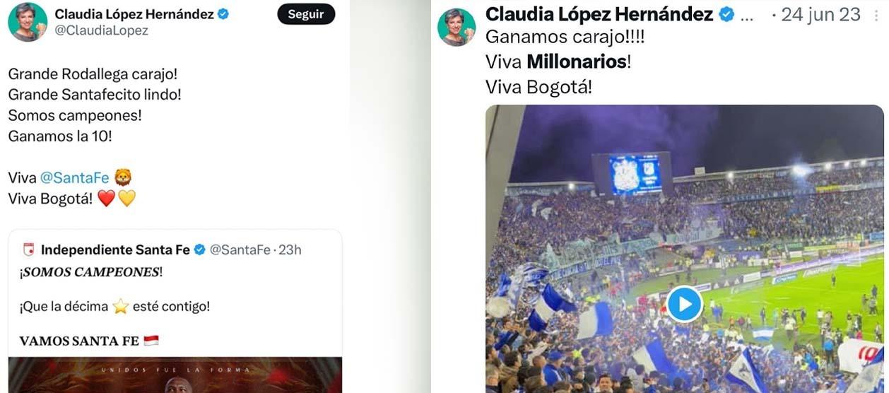 Los trinos con dos años de diferencia de Claudia López tras los títulos de Santa Fe y Millonarios. 