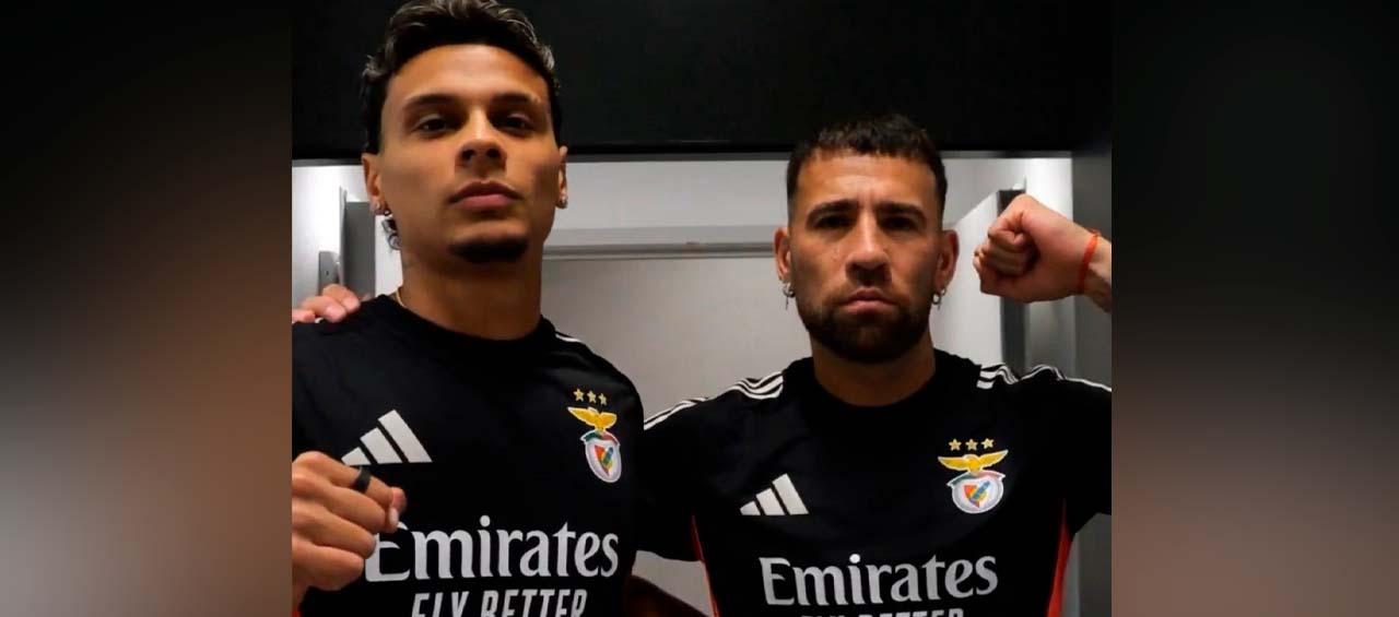 Richard Ríos y Nicolás Otamendi ahora son compañeros en el Benfica. 
