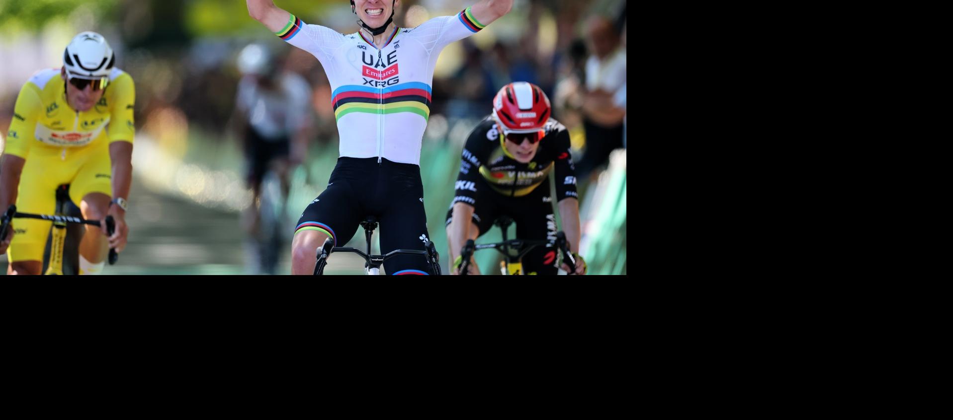 El esloveno Tadej Pogacar cruza la meta y gana la cuarta etapa del Tour. 