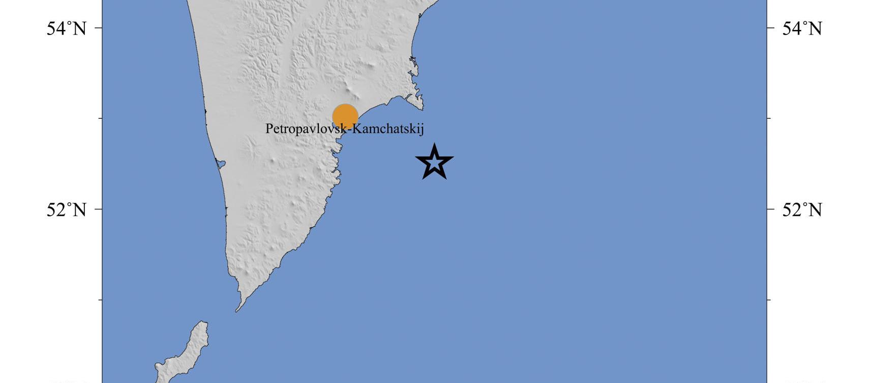 Punto origen del terremoto de magnitud 8,7 en Rusia.