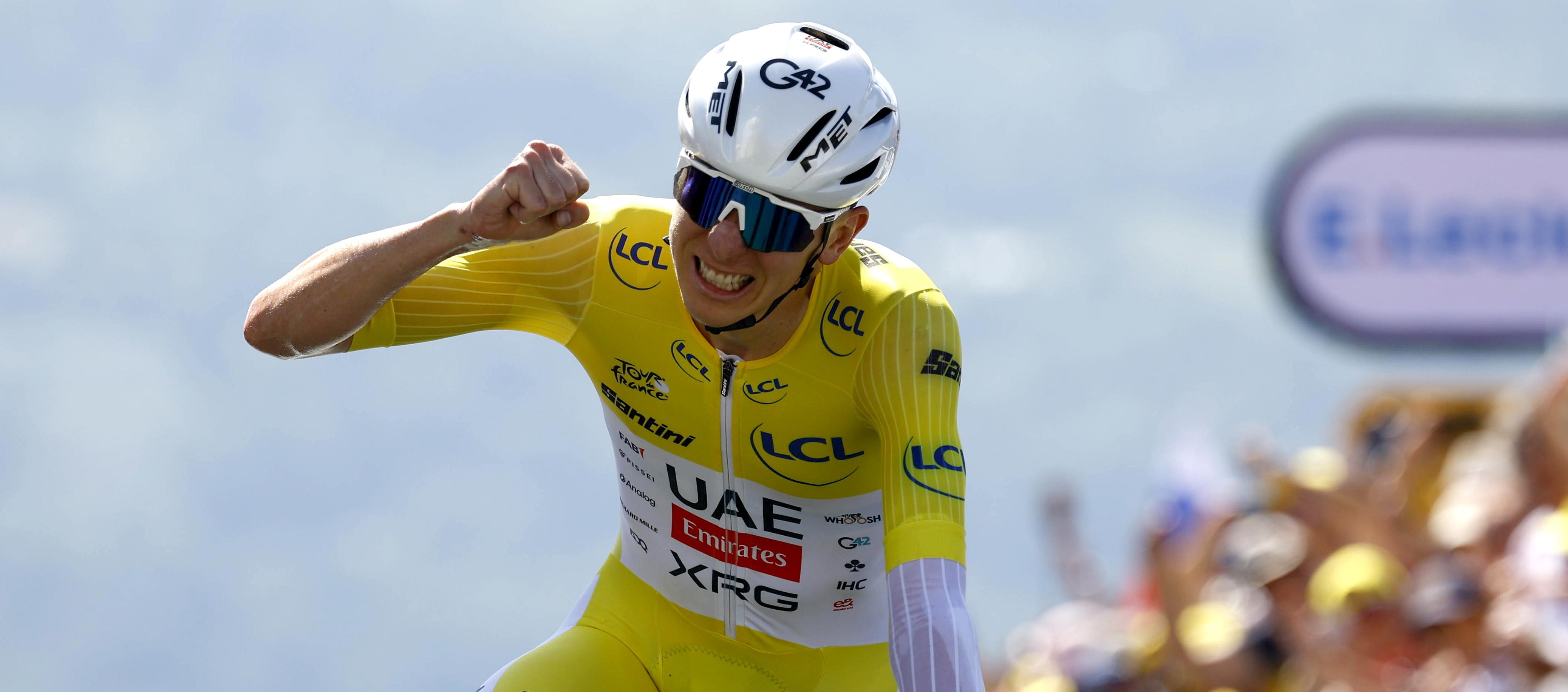 Tadej Pogacar en el remate de la contrarreloj individual de este viernes.