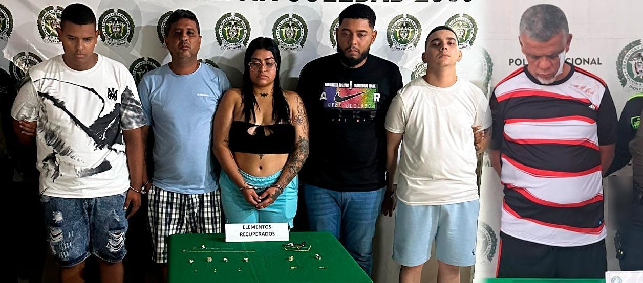 Los seis capturados en el operativo de la Policía. 