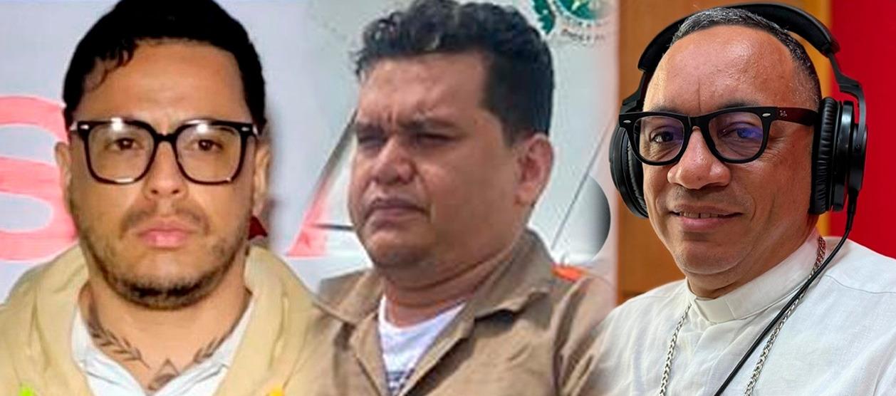 Jorge Eliécer Díaz Collazos, alias 'Castor'; Digno Palomino y el Monseñor César Alfonso Narváez Muñoz. 